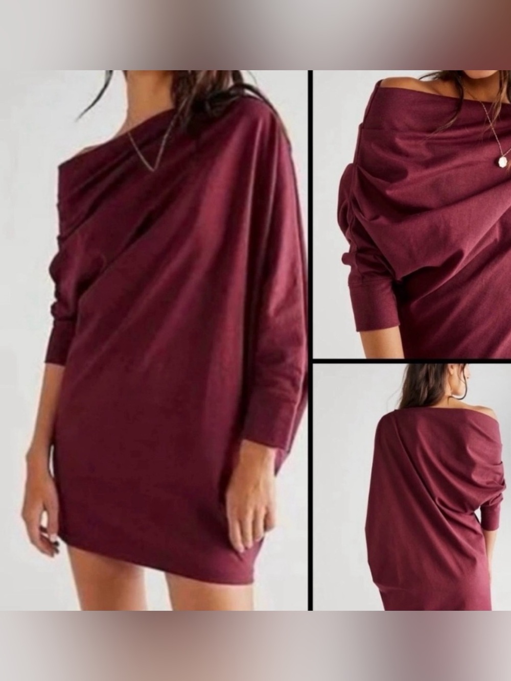 Free People Beach Burgundy Off Shoulder Tunic Dress Size Small NWOT